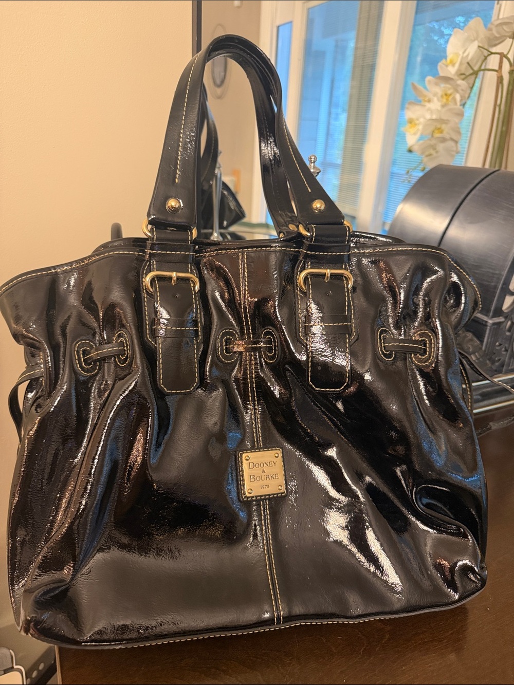 Dooney & Bourke Chiara Black Patent Leather Tote Bag